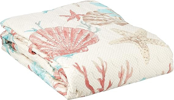 Madison Park Pebble Beach Luxury Oversized Cotton Quilted Throw Coral Aqua 50x70 Coastal Premium ... | Amazon (US)