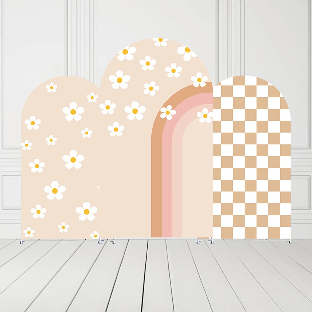 Daisy Flowers Birthday Party Arch Backdrop Covers Checkered Groovy ONE Baby Shower Kids Banquets ... | Etsy (US)
