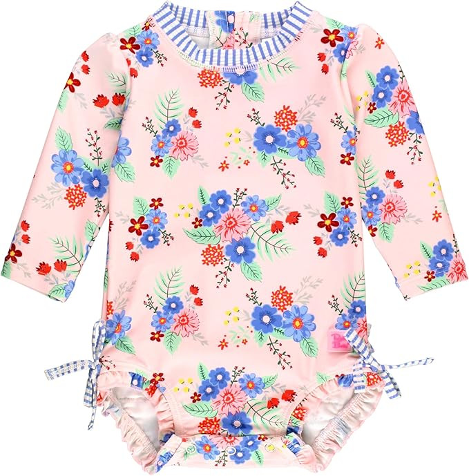 RuffleButts Baby Girls UPF 50+ Sun Protection Floral Printed Long Sleeve One Piece Rash Guard Swi... | Amazon (US)