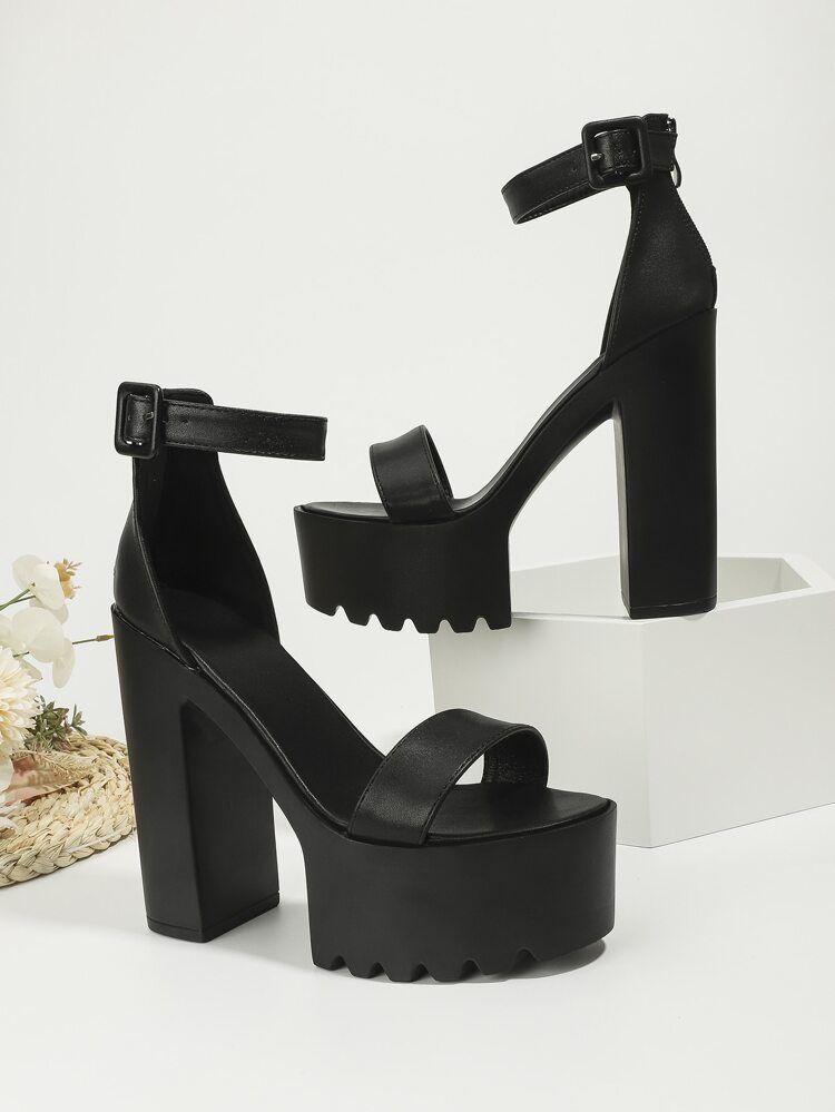 Buckle Decor Platform Chunky Heeled Ankle Strap Sandals | SHEIN