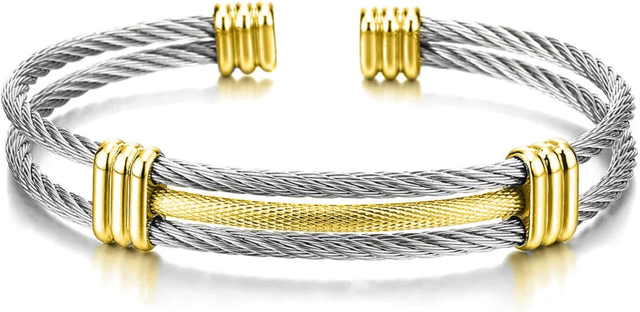 Bracelet for Women Gold and Silver Two Toned Style Stainless Steel Cable Cuff Bracelets Jewelry f... | Amazon (US)