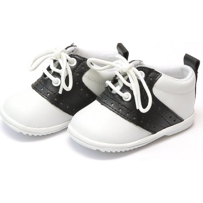 Baby Austin Leather Saddle Oxford Shoe, White/Black | Maisonette