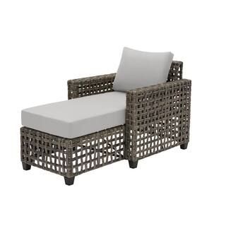 Hampton Bay Briar Ridge Brown Wicker Outdoor Patio Chaise Lounge with CushionGuard Stone Gray Cus... | The Home Depot