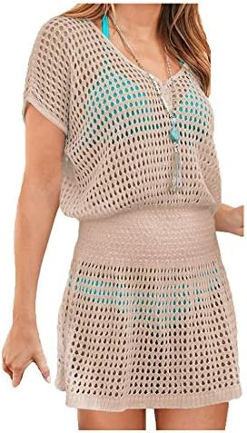 Wander Agio Womens Beach Tops Sexy Knit Cover Dresses Bikini Cover-ups Nets Short Skirt | Amazon (US)