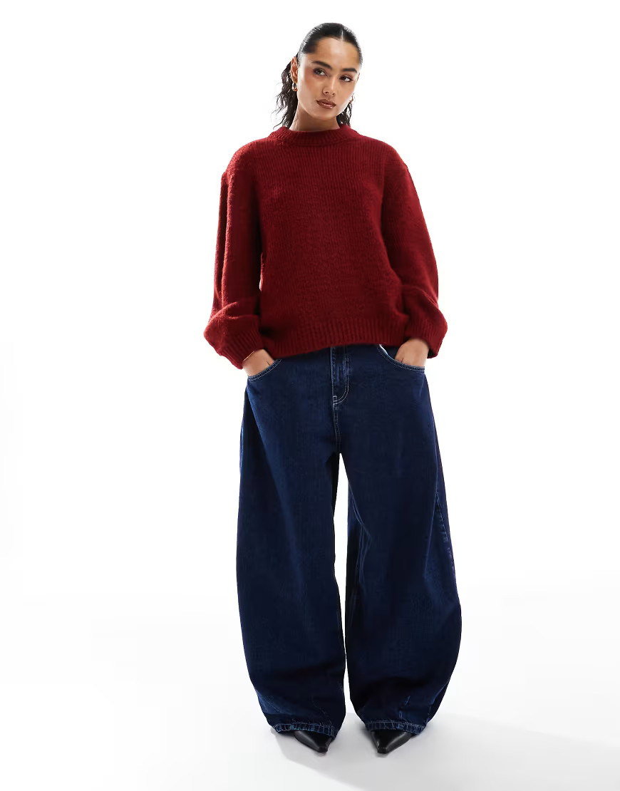 ASOS DESIGN oversized crew neck jumper in burgundy-Red | ASOS (Global)