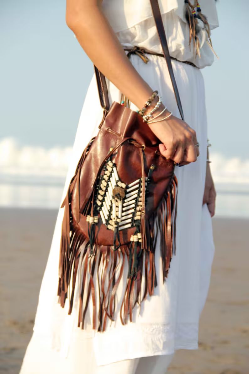 Brown leather bag, medium size, boho purse, fringe handbag, leather shoulder bag | Etsy (NL)