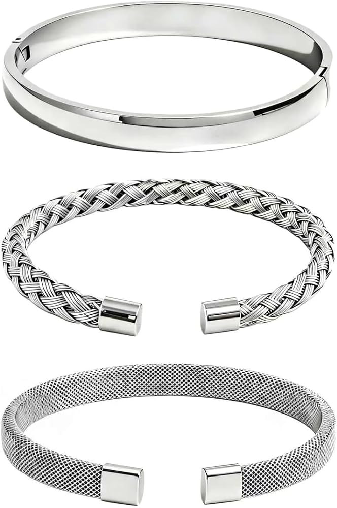 Stackable Cuff Bracelets for Women, Stainless Steel Bangle Set | Amazon (US)