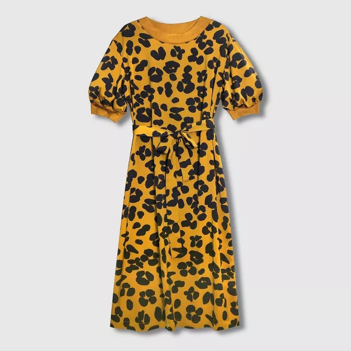 Women's Leopard Print Bishop Short Sleeve Rib Trim Dress - Who What Wear™ (Regular & Plus) | Target