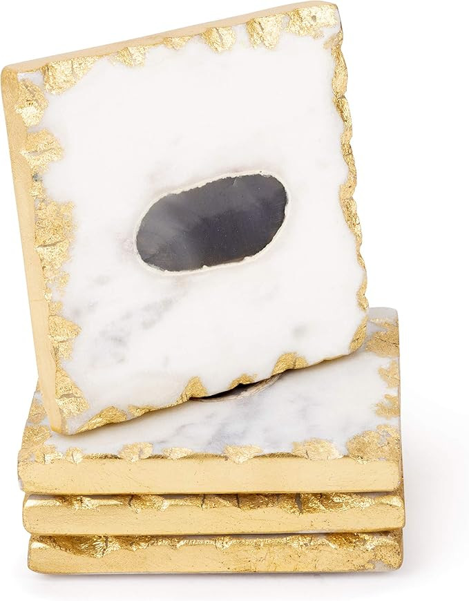 Bezrat Marble Coasters for Drinks - Square - Modern Gold Edge Agate Stone Coaster - Protect Table... | Amazon (US)