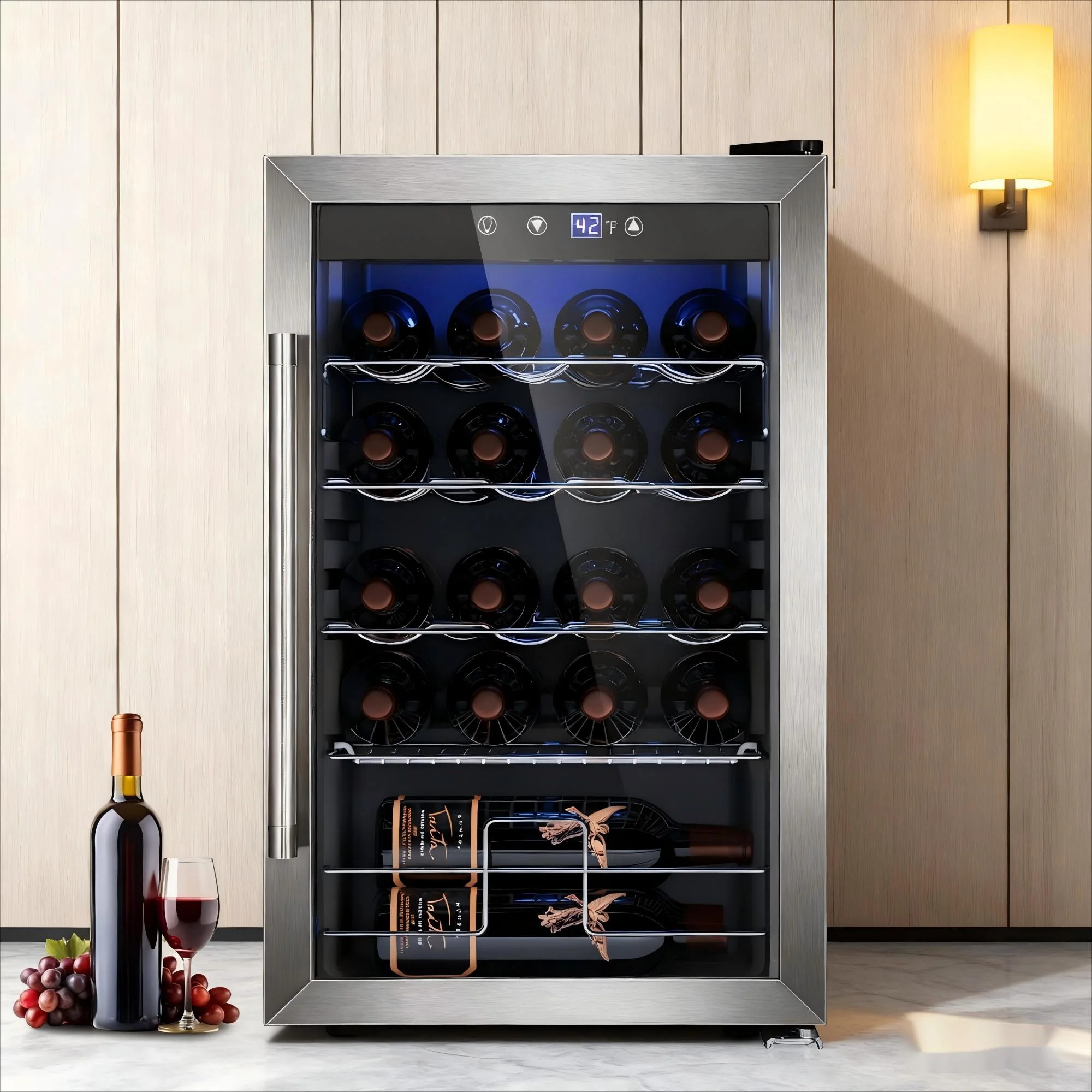 37 Bottle Wine Fridge, 4.45 Cu.ft Freestanding Wine & Beverage Refrigerator With Reversible Double Pane Glass Door & Adjustable Shelves For Kitchen, B | Wayfair North America