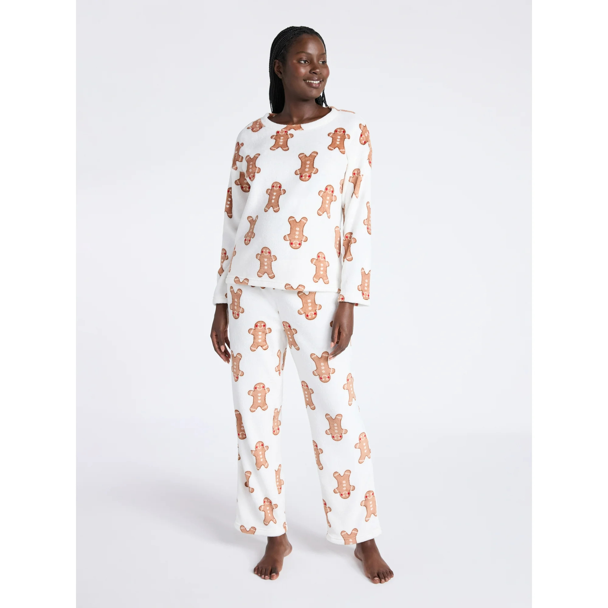 Joyspun Women's Folded Giftable Plush Long Sleeve Top and Pants Pajamas Set, 2-Piece, Sizes S-3X | Walmart (US)