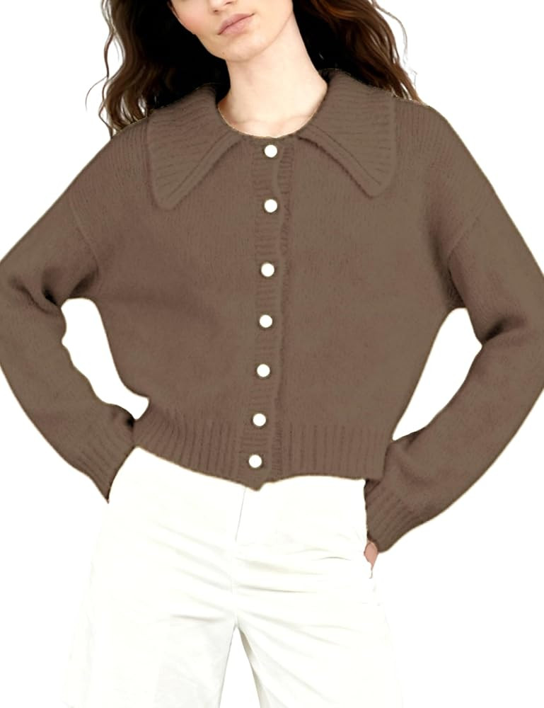 Watashi Sweater Cardigan for Women Casual Button Up Long Sleeve Knit Open Front Collared Sweaters... | Amazon (US)
