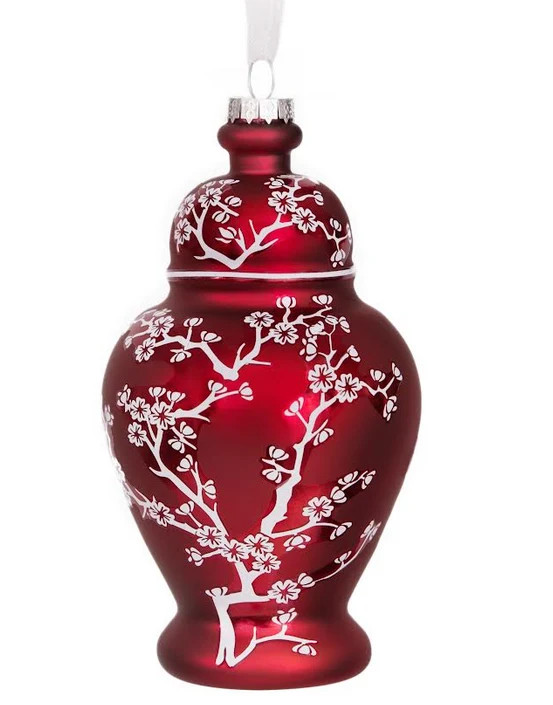 Pearlized Red Cherry Blossom Jar Ornament | The Enchanted Home