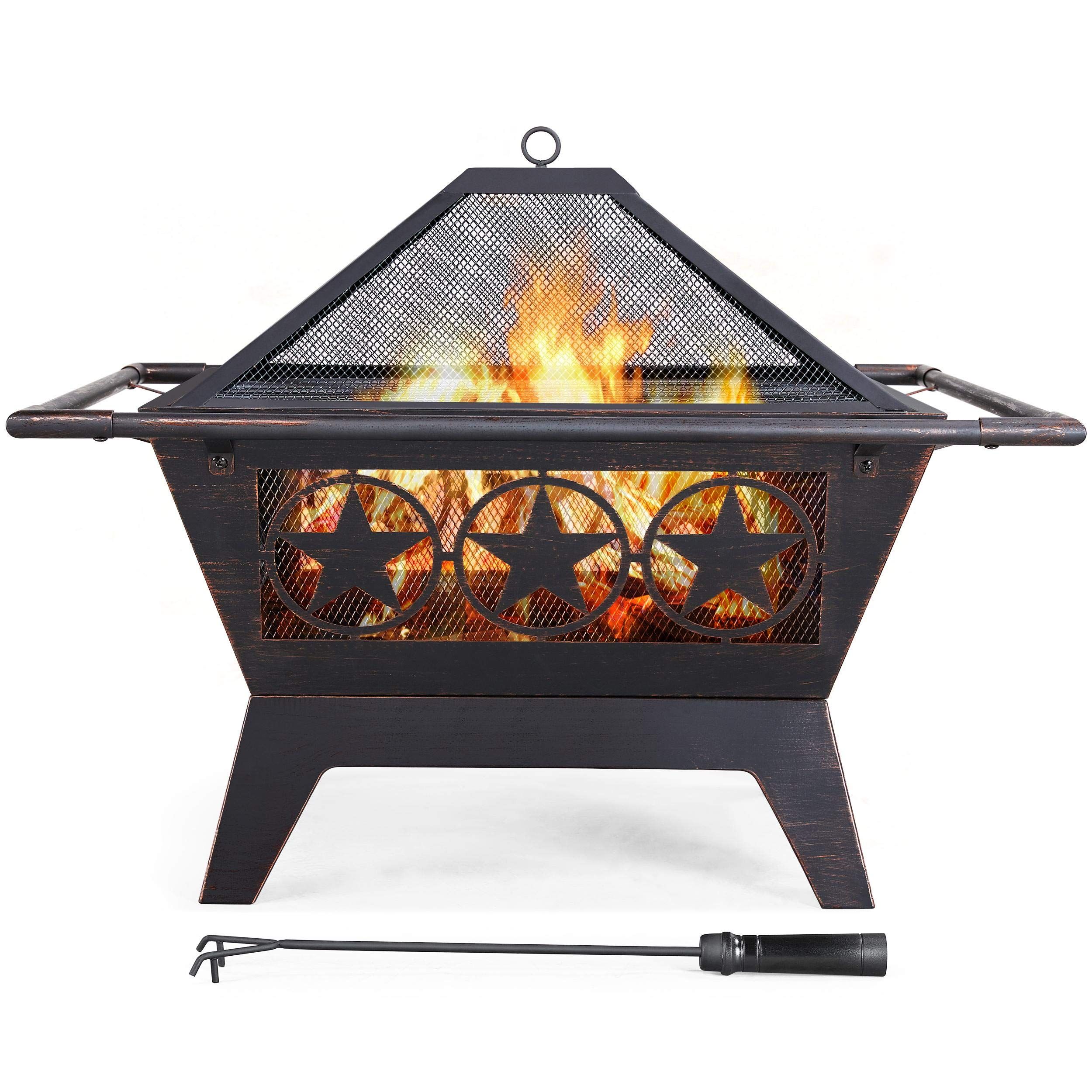 Yaheetech Fire Pit 32in Fire Pits for Outside Outdoor Fireplace Large Square Wood Burning Fire Pit H | Amazon (US)