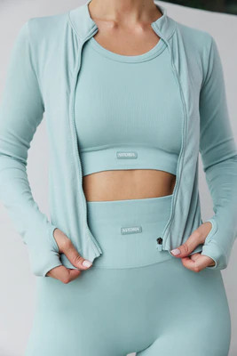 Astoria CONTOUR Ribbed Seamless Zip Up - Seafoam | astoria activewear