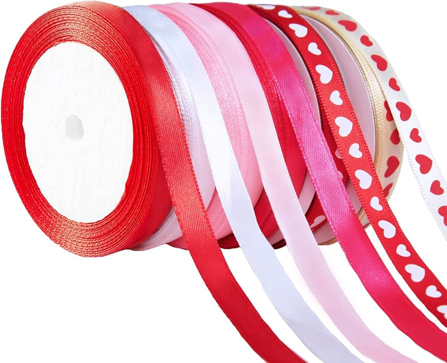 6 Rolls 150 Yards Valentine’s Day Ribbons for Gift Wrapping Fabric Holiday Festival Satin Plaid... | Amazon (US)