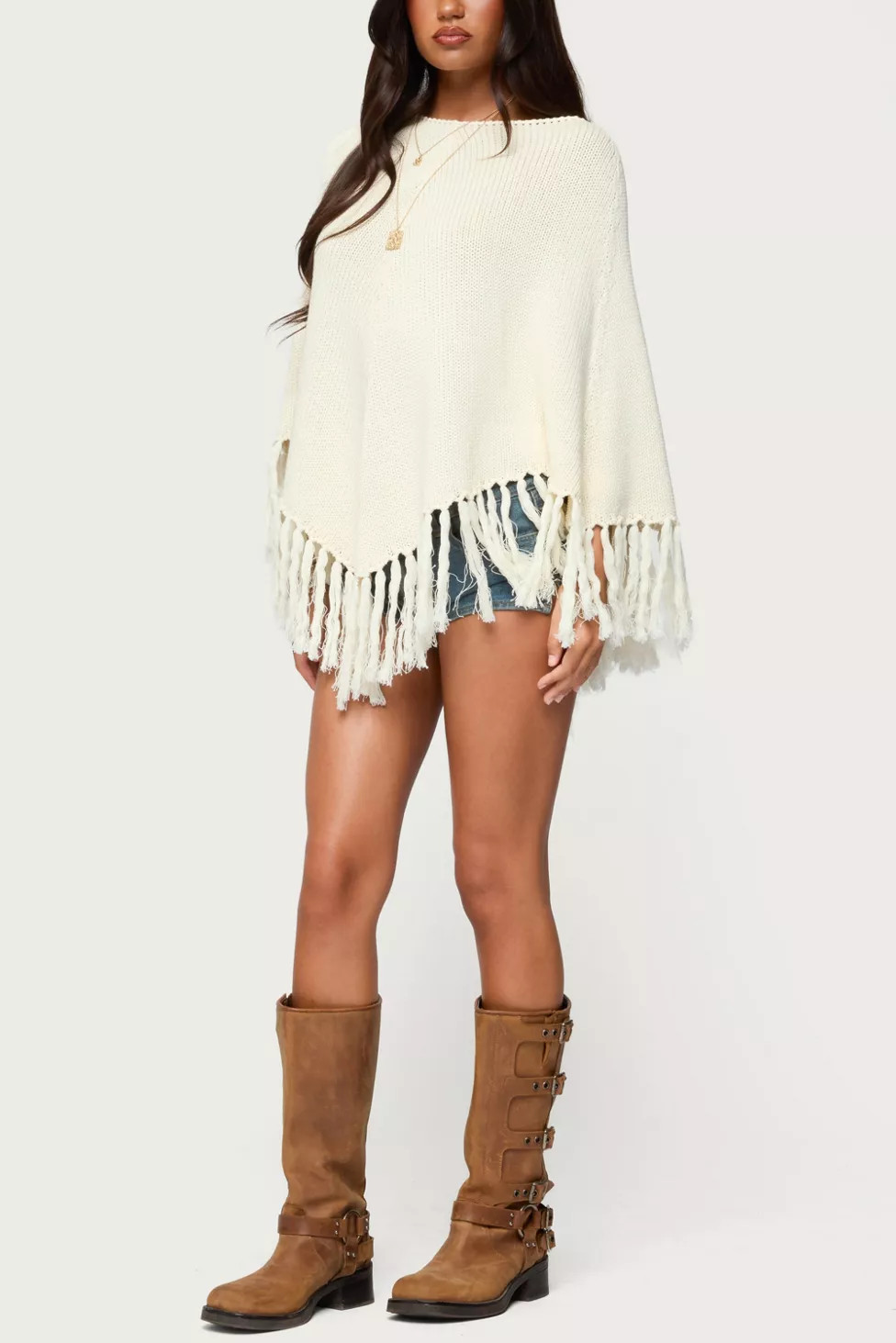Edikted Kamila Fringe Knit Poncho | Urban Outfitters (US and RoW)