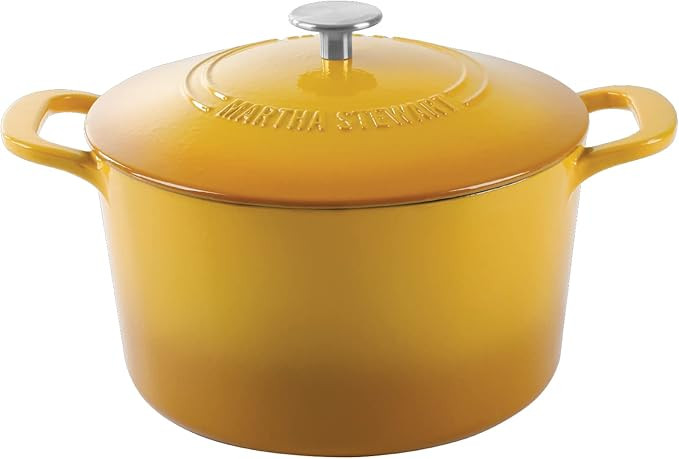 MARTHA STEWART Gatwick 7 QT Enamel Cast Iron Dutch Oven Pot with Lid, Yellow | Amazon (US)