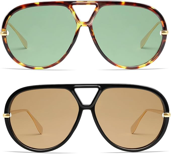 VANLINKER Oversized Trendy Polarized Aviator Sunglasses for Women Men Retro Round Sunglasses Vint... | Amazon (US)