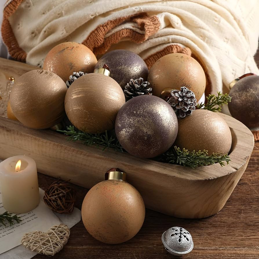 12 Pcs Brown Vintage Christmas Ornaments for Tree 3.15 Inch Textured Rustic Earth Toned Rust Chri... | Amazon (US)