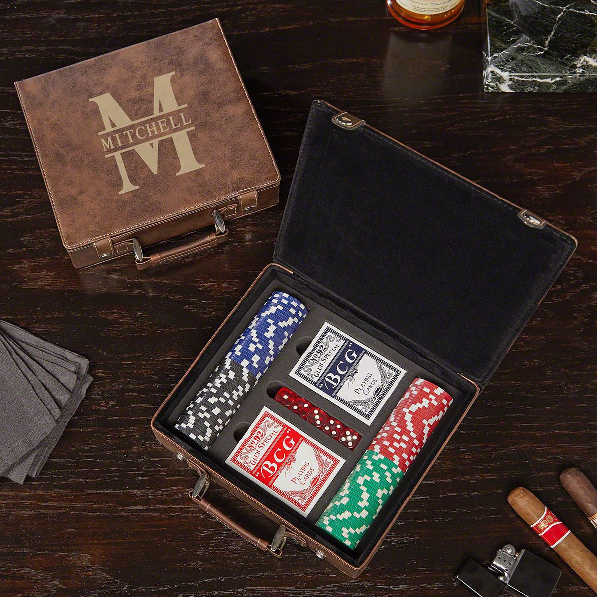 Custom Poker Set Brown | HomeWetBar.com