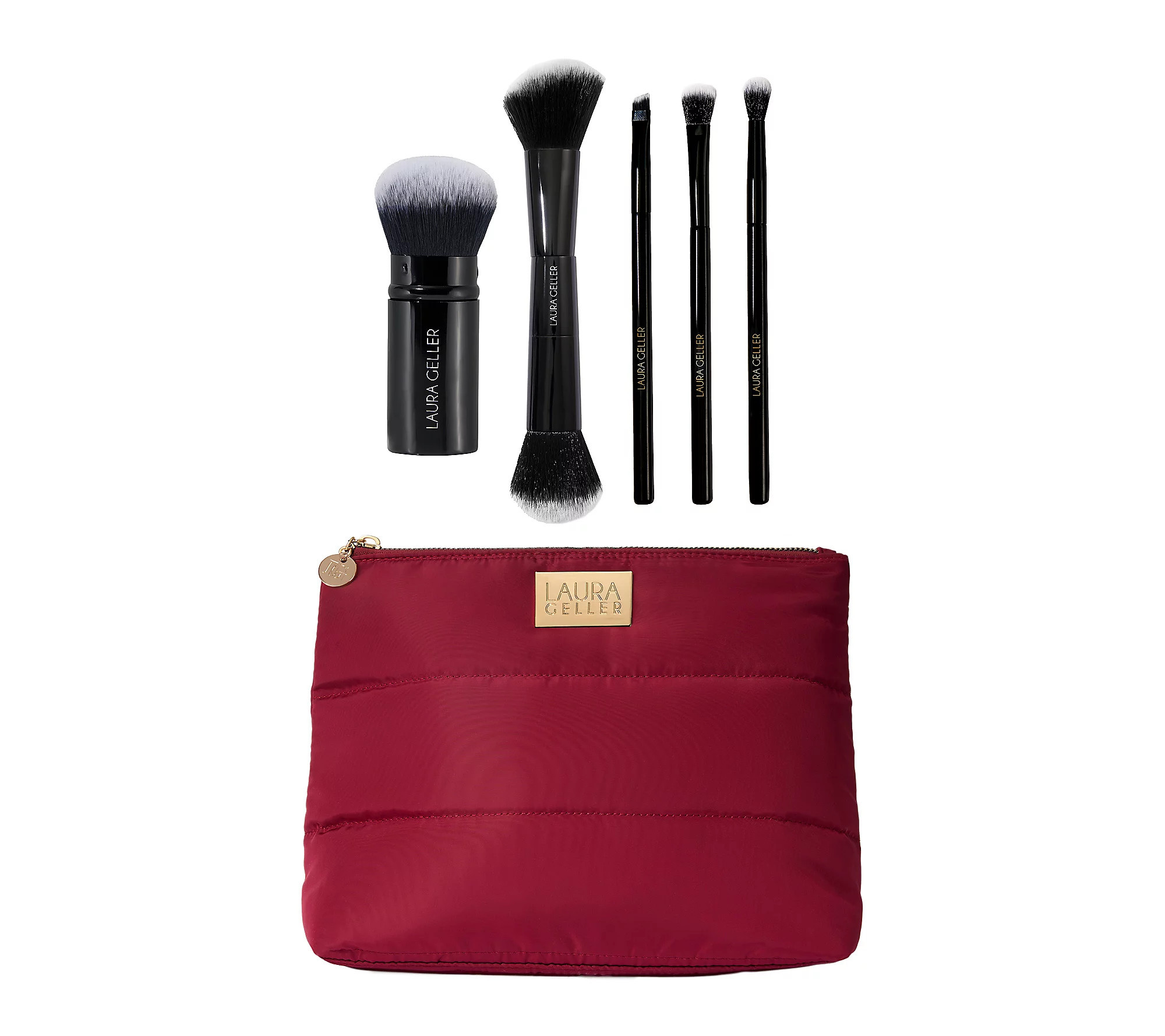 Laura Geller 5PC Brush Collection & Quilted Mak e-Up Bag | QVC