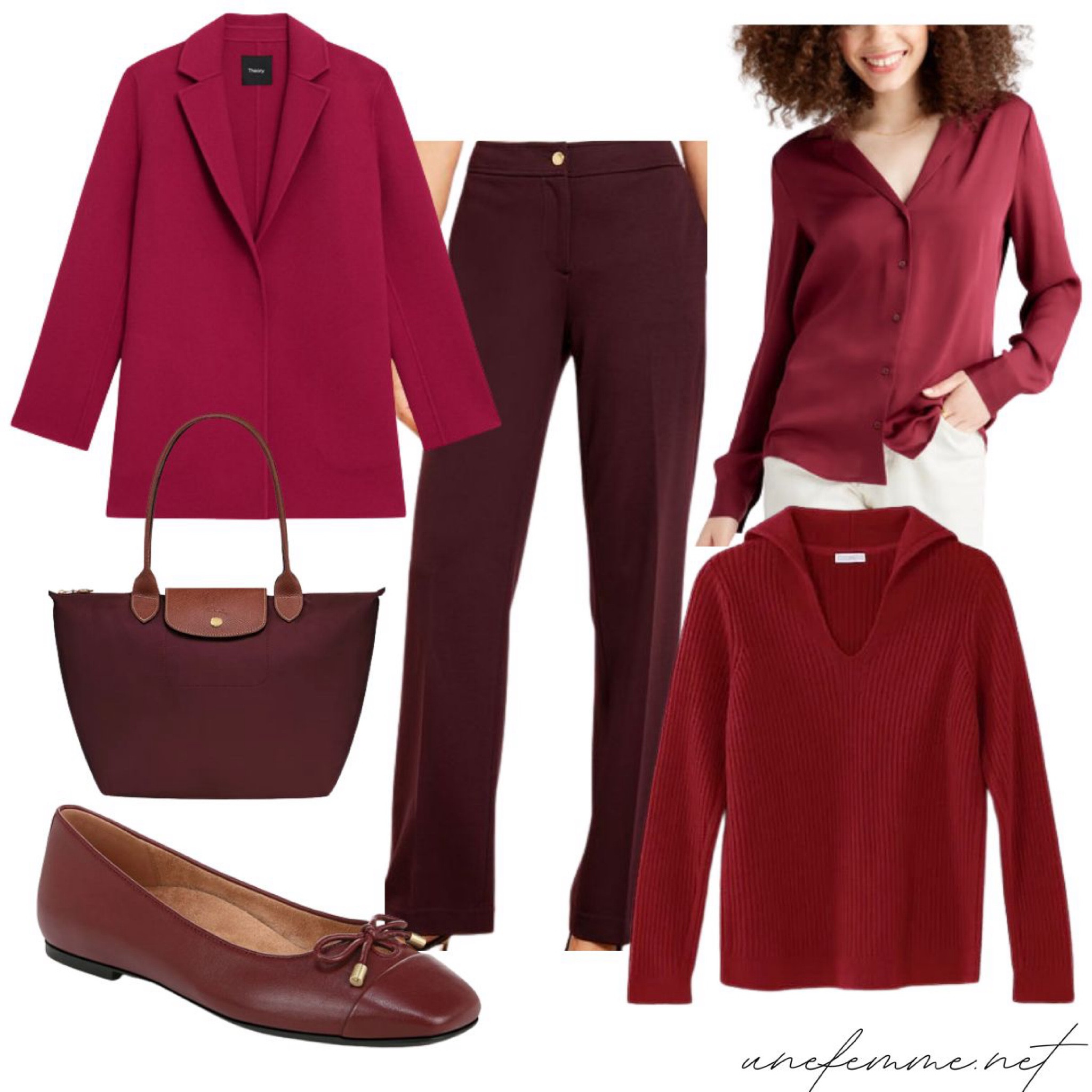 Fall color trends: Burgundy & berries. Double-face wool jacket, ponte knit pants, silk blouse, Longchamp tote, ballet flats, Johnny collar sweater  

#LTKSeasonal #LTKOver40 #LTKStyleTip