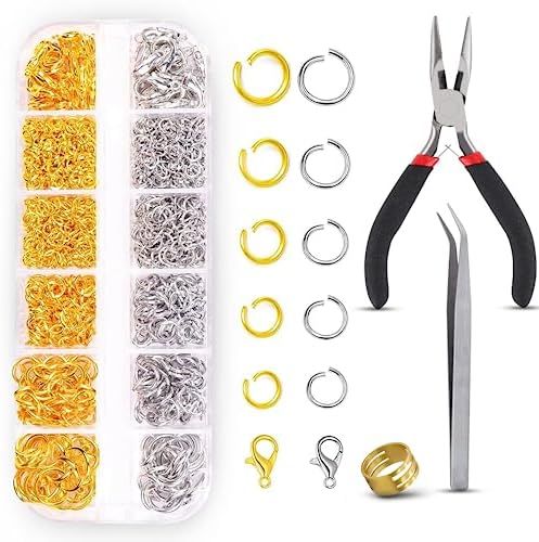 Paxcoo 1200Pcs Open Jump Rings and Lobster Clasps Jewelry Findings Kit with Pliers for Jewelry Making (Silver and Gold) | Amazon (US)