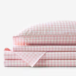 Gingham Petal Pink Organic Cotton Percale Twin Sheet Set | The Home Depot