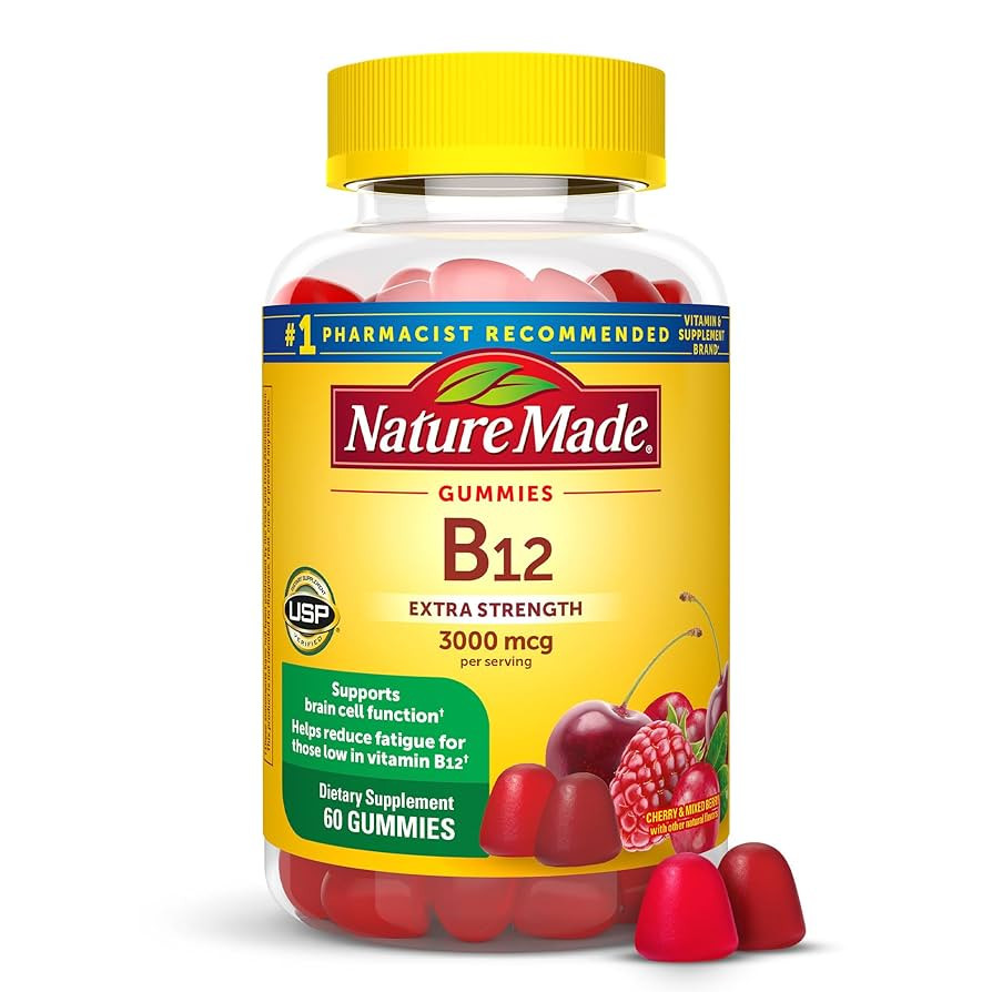 Nature Made Extra Strength Vitamin B12 Gummies, 3000 mcg per serving, B12 Vitamin Supplement for ... | Amazon (US)