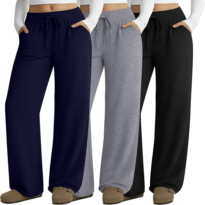 Neer 3 Pack Women's Plus Size Lounge Pants, Wide Leg Yoga Pants Baggy Drawstring Sweatpants with ... | Amazon (US)