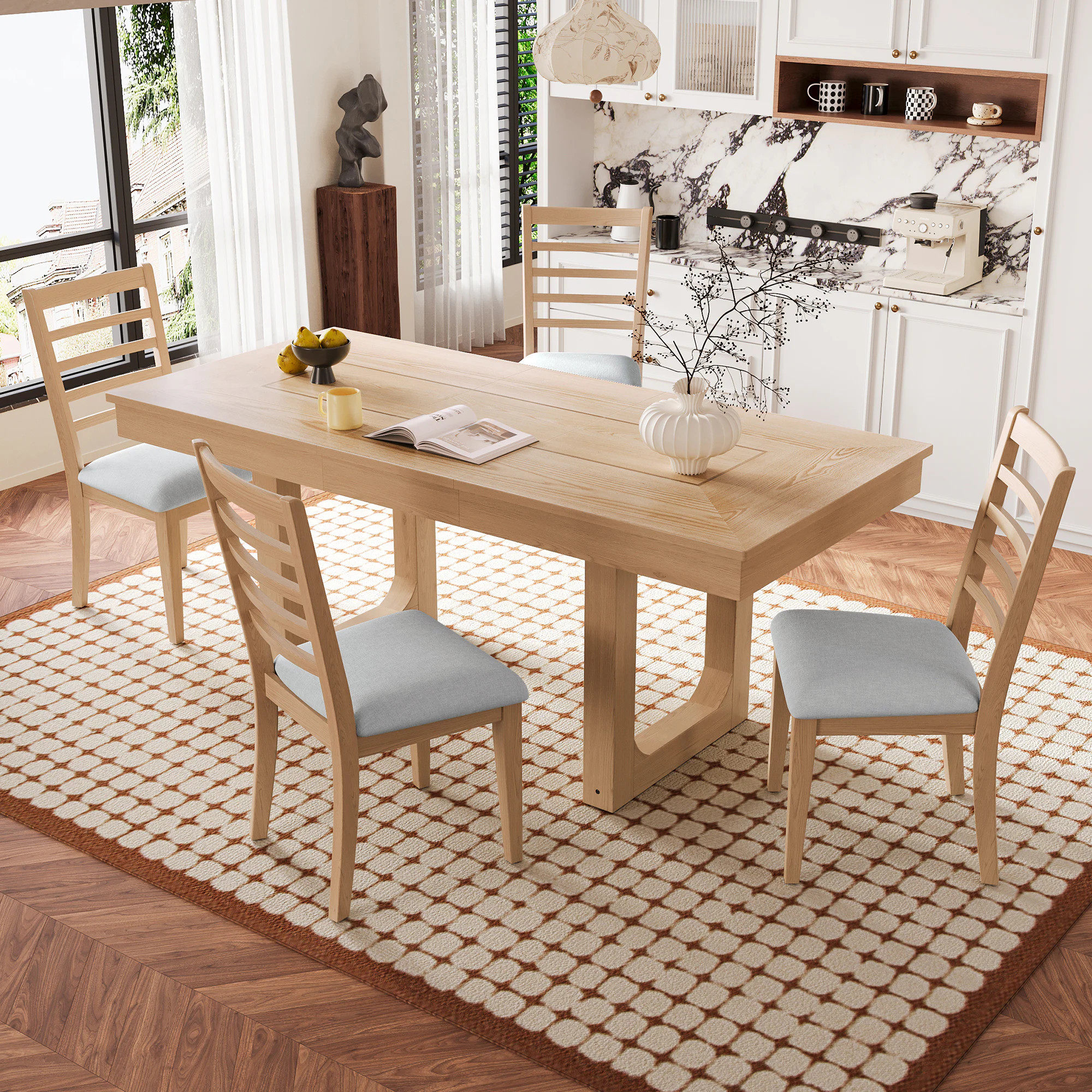 ModernLuxe Assembly Required 5Piece Extendable Dining Table Set Farmhouse Extendable Table with 18inch Move Leaf 78inch Rustic Wooden Kitchen Table | Lowe's