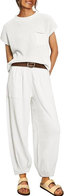 LILLUSORY 2 Piece Outfits For Women Trendy Lounge Sets Cozy Knit Sweater Short Sleeve Fashion Lou... | Amazon (US)