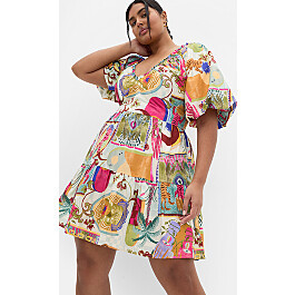 Simona Print Puff Sleeve Mini Dress - neutral | City Chic Online