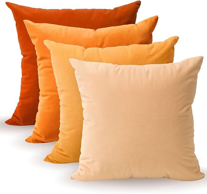 Tayis Orange Throw Pillow Covers Set of 4 Square Decorative Pillows Cases, Velvet Pillow Cover fo... | Amazon (US)