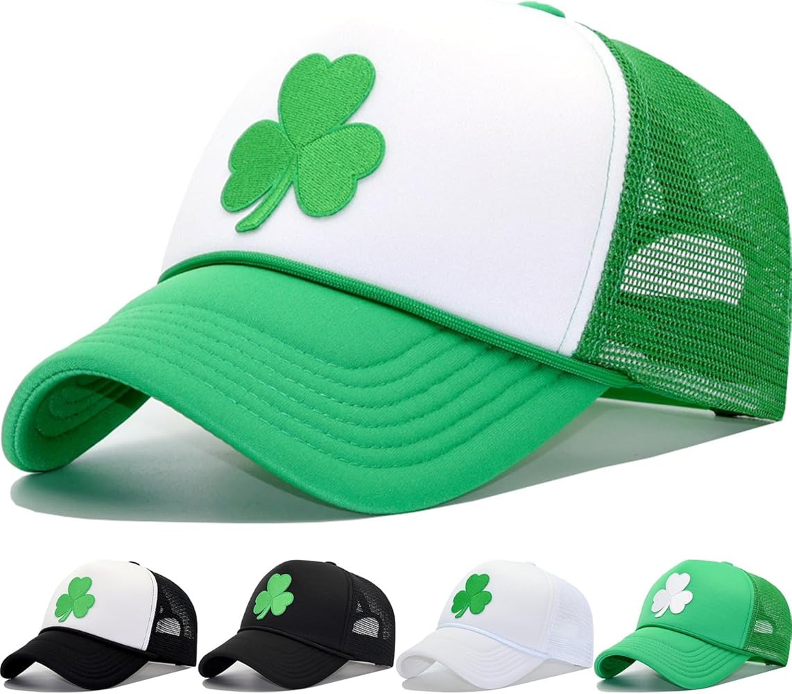 St Patricks Day Green Shamrock Trucker Hat, Ireland Irish Men Women Clover Baseball Cap, Gifts fo... | Amazon (US)