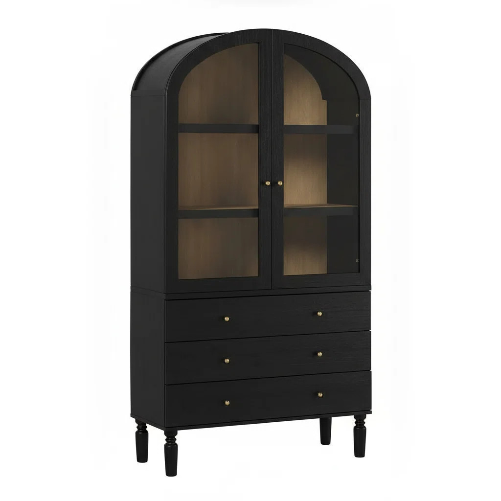 Holzhauer Modern Arched Glass Bookcase With Drawers | Wayfair North America
