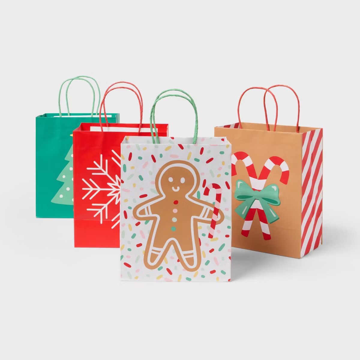 4pk Small Holiday Icons Christmas Gift Bag White/Green/Red - Spritz™ | Target