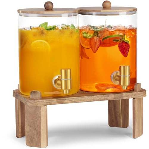 2 PCS 1 Gallon Drink dispenser, Glass Beverage Dispenser With Wood Stand, Large Water Drink Dispensers for Parties With Stainless Steel Spigot, Ideal for Lemonade,Juice, Tea, and Party Drinks | Amazon (US)