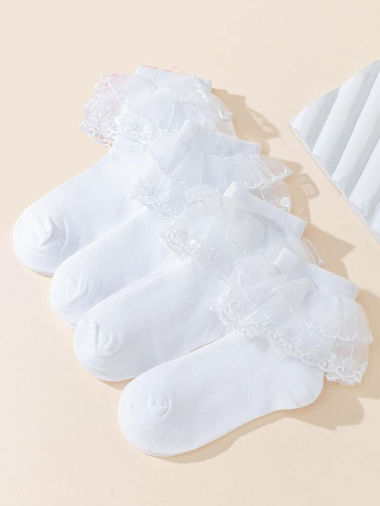 4pairs Toddler Girls Ruffle Trim Socks | SHEIN