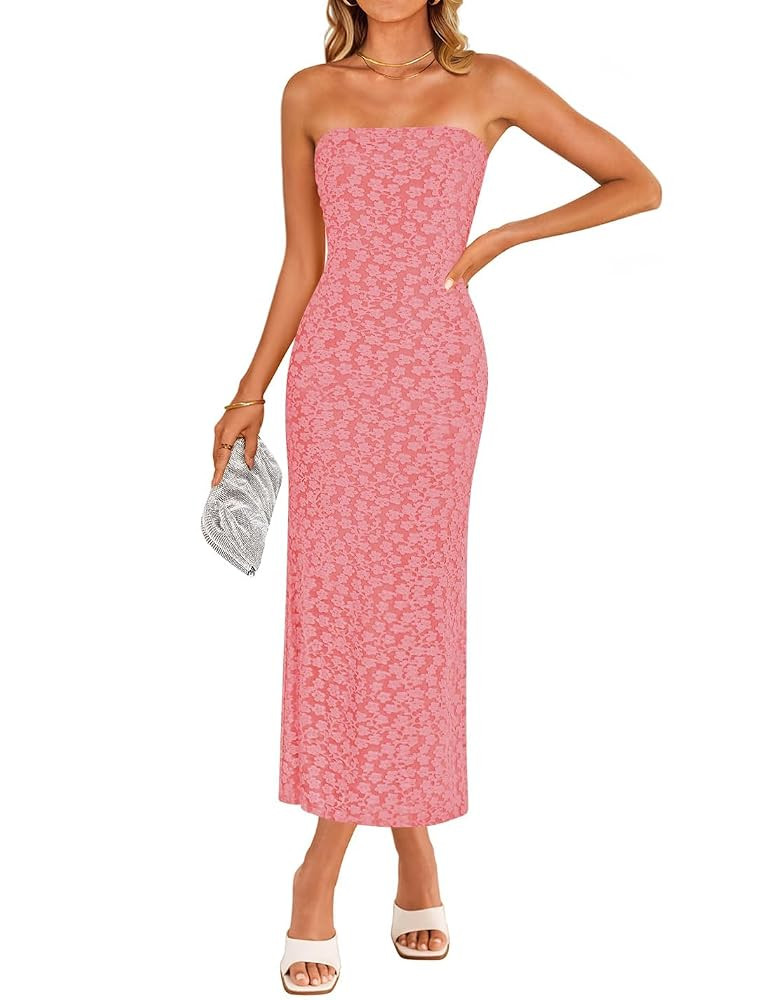 ZESICA Women's 2025 Summer Boho Floral Strapless Bodycon Dress Off Shoulder Tube Beach Party Long... | Amazon (US)