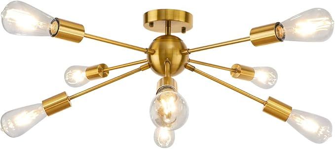 Gold Sputnik Chandelier, LynPon 8 Light Mid Century Light Fixture Bedroom Electroplated Brass Ind... | Amazon (US)