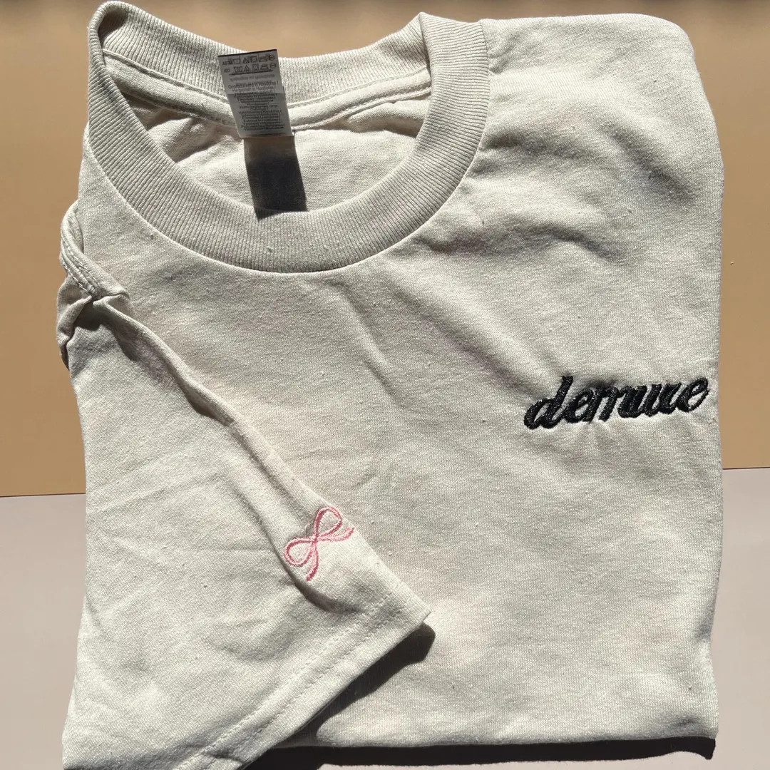 Demure T-shirt With Bow on Sleeve, Embroidered Shirt - Etsy | Etsy (US)