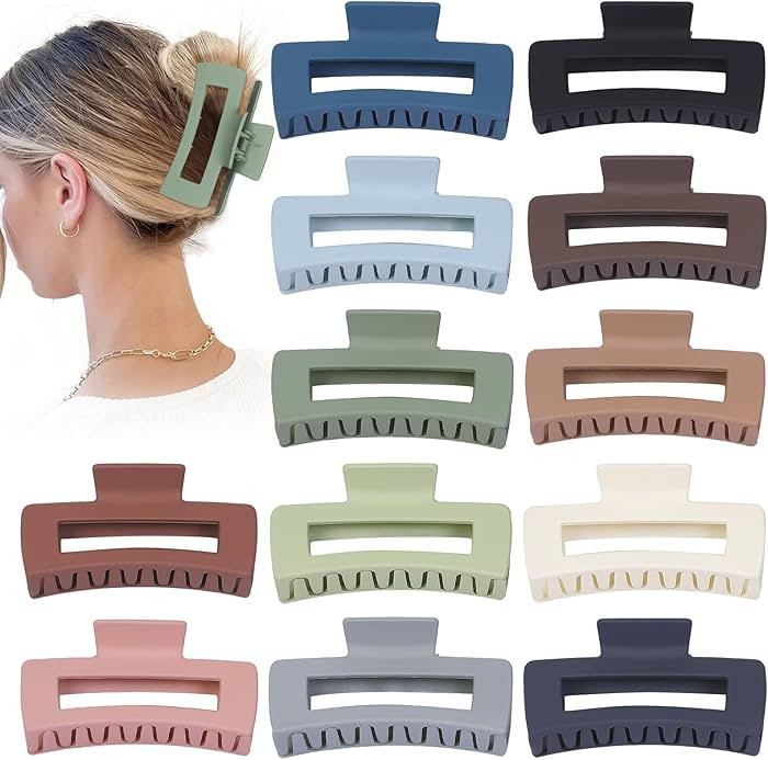 Hair Clip - Claw, 4.1 Inch Extra Large for Thick, Long, Curly Hair, 12 Pcs, 12 Rubber Paint and P... | Amazon (US)