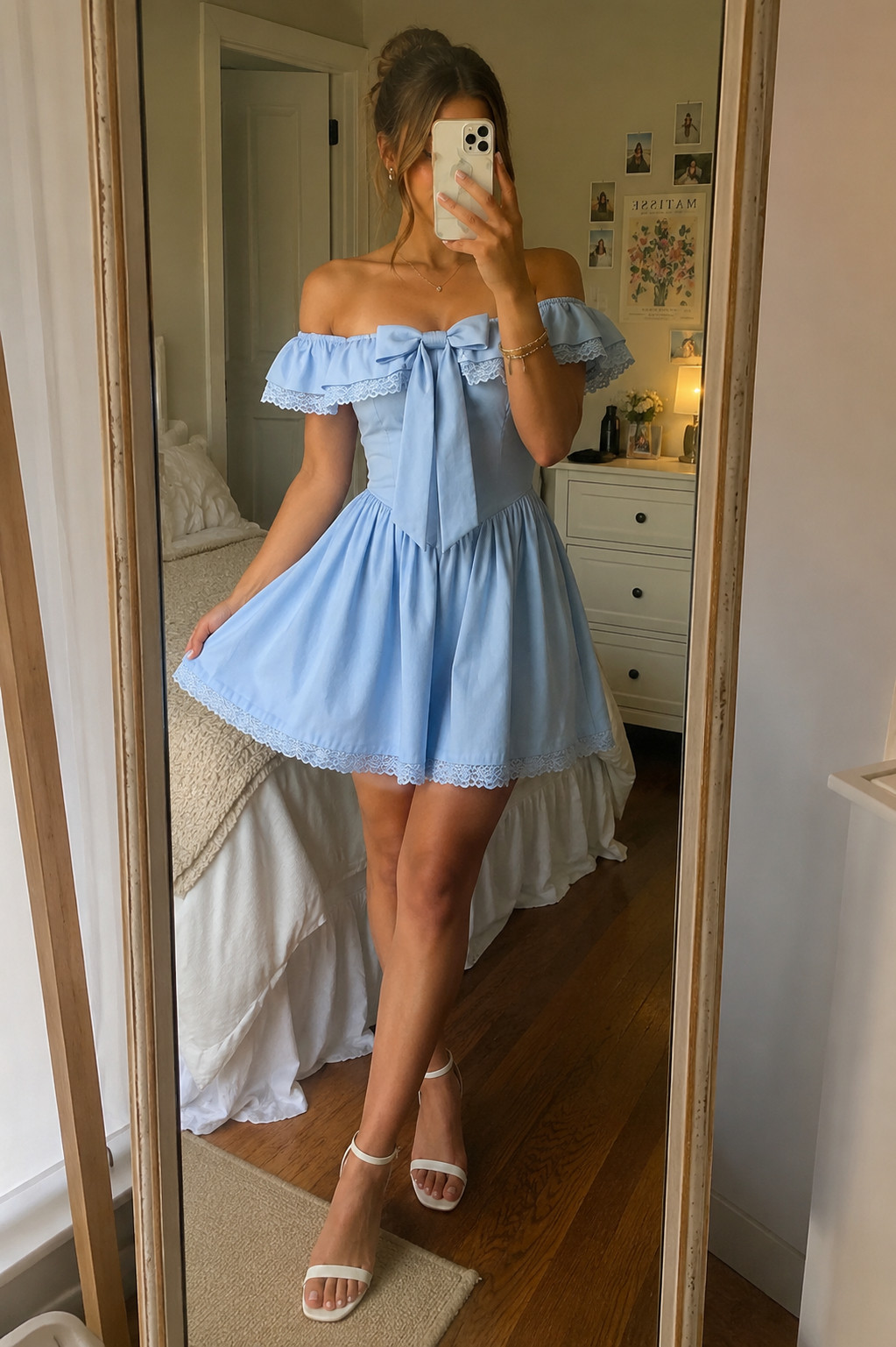 This baby blue dress is honestly adorable 💙 The off-the-shoulder neckline, lace trim, big front bow, and flirty skirt give it the cutest vintage-princess feel. Definitely one of those Amazon Selkie-inspired dresses that looks so special but is still under $50. #BlueDress #SelkieDupe #AmazonFinds #HomecomingDress #BowDress #OffShoulderDress #Under50Dress #AmazonFashion #GirlyStyle #PartyDress #CottagecoreDress #HOCO2026 

 #LTKSeasonal #LTKU #LTKSaleAlert