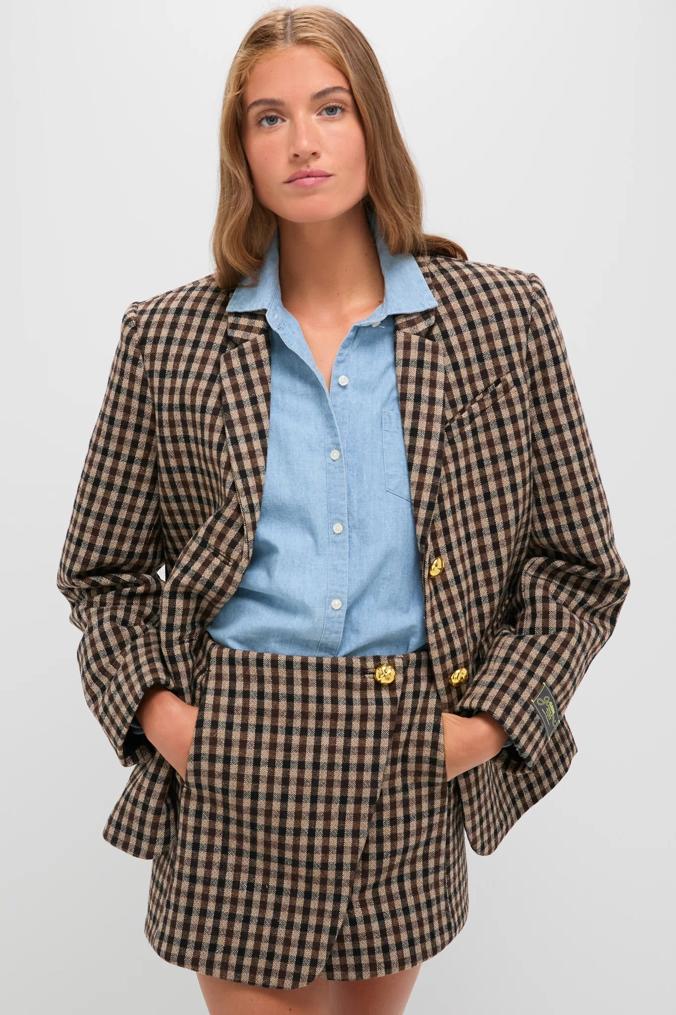 Chicory Coffee Check Wool Mix Oversized Blazer | Tuckernuck (US)