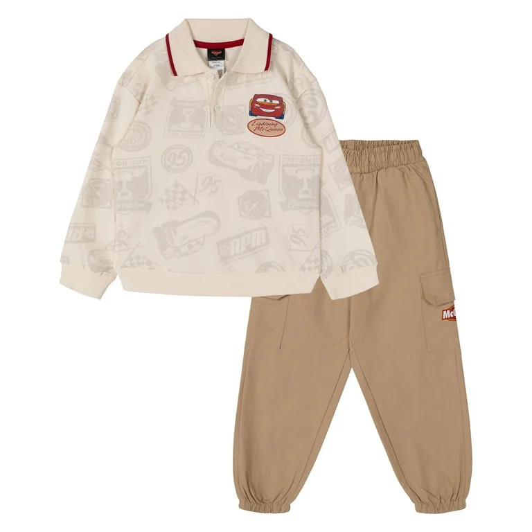 Disney Cars Lightning McQueen French Terry Polo Shirt Fleece Jogger Pants Outfit Set Logo Toddler... | Walmart (US)