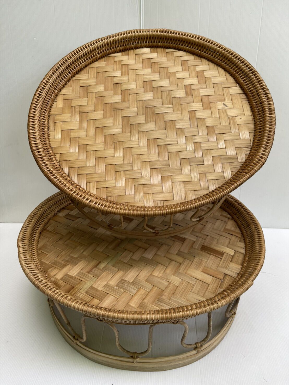 Vintage Thai Handicraft Khantok Bamboo Natural Rattan Table Fruit Food Deck XL | eBay US