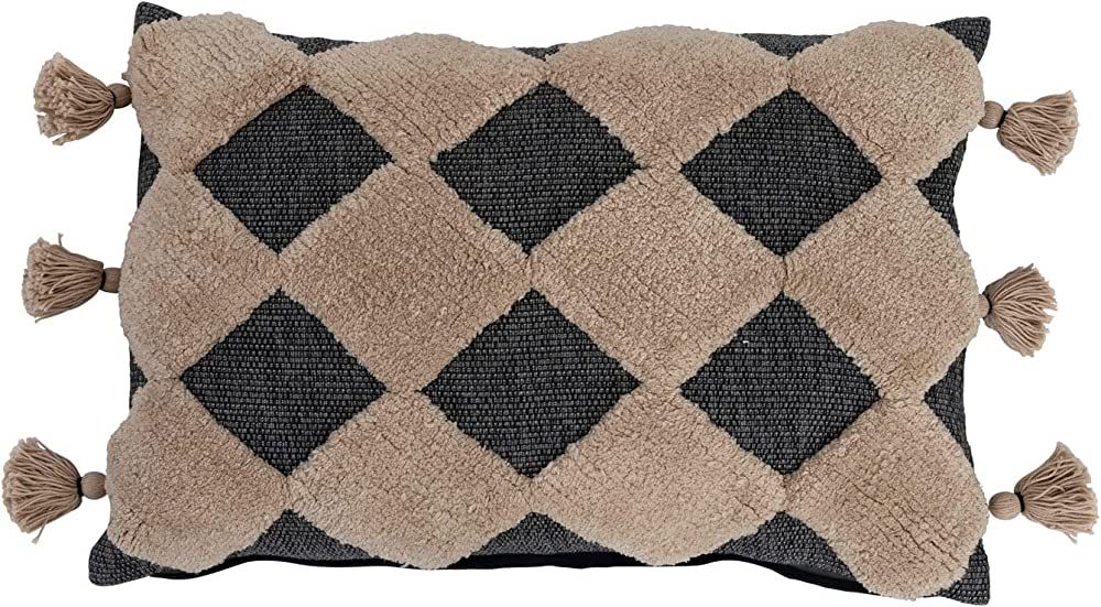Creative Co-Op Cotton Lumbar Tufted Diamond Pattern and Tassels Pillow, 24" L x 16" W x 2" H, Mul... | Amazon (US)