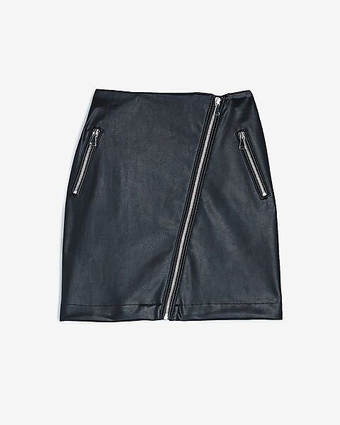 High Waisted Vegan Leather Asymmetrical Zip Mini Skirt | Express